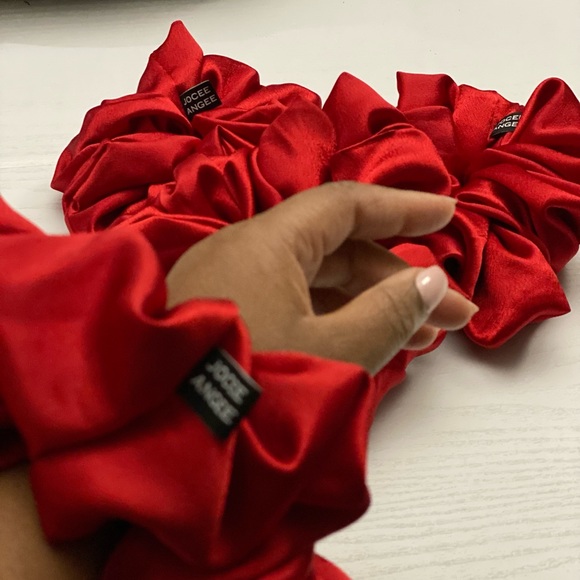 Jumbo Scarlet Satin Scrunchies Handcrafted - Picture 2 of 8